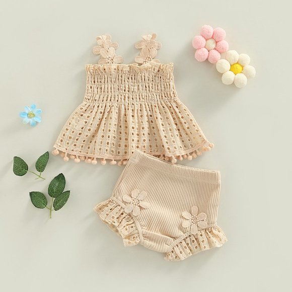 Petit Bebe Knits Girls Light Blue & White Polka Dot Knit Bloomer Set with Pink Bloomers main image 0